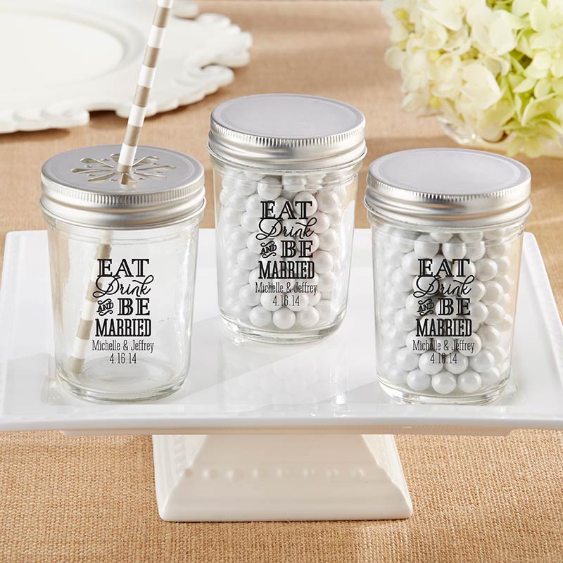 Personalized Printed 8 oz. Glass Mason Jar - Eat, Drink & Be Married (Set of 12)