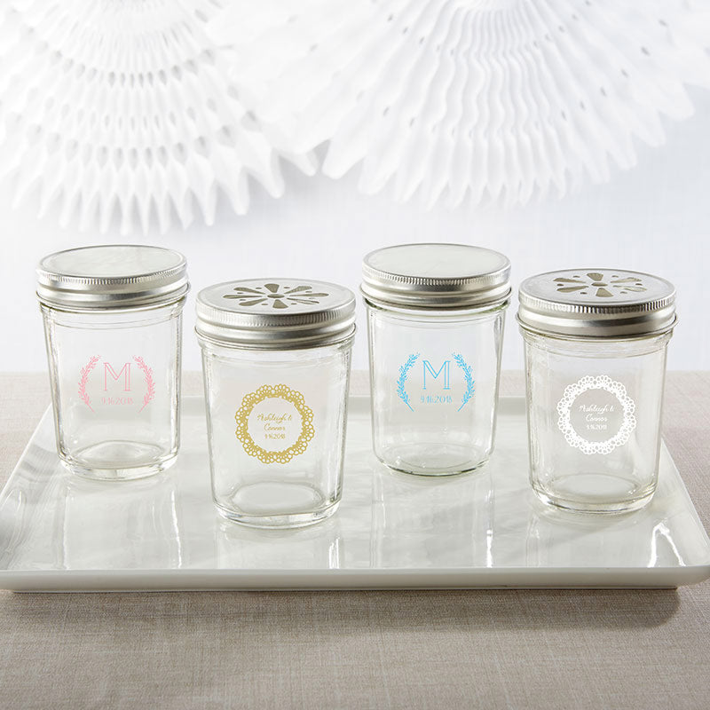 Personalized Printed 8 oz. Glass Mason Jar - Rustic Charm Wedding (Set of 12)