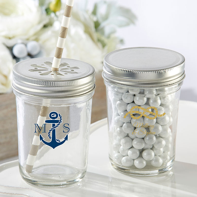 Personalized Printed 8 oz. Glass Mason Jar - Nautical Wedding (Set of 12)