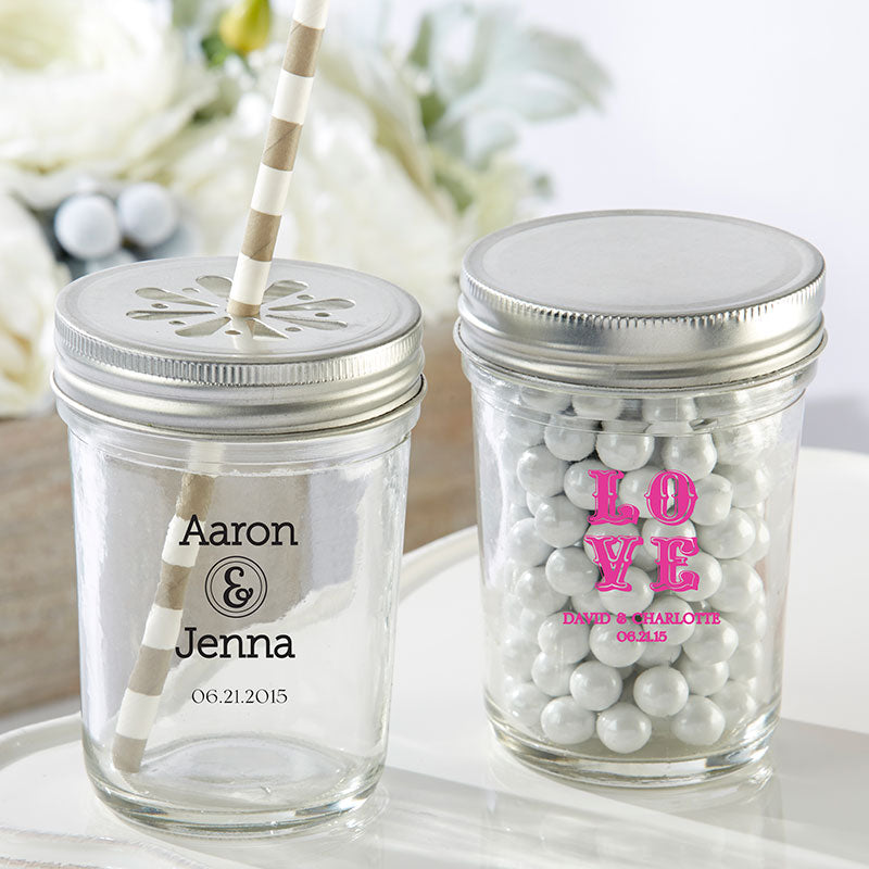 Personalized Printed 8 oz. Glass Mason Jar - Wedding (Set of 12) Main Image, Kate Aspen | Mason Jars