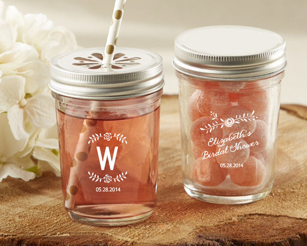 Personalized Printed 8 oz. Glass Mason Jar - Rustic Bridal Shower (Set of 12)