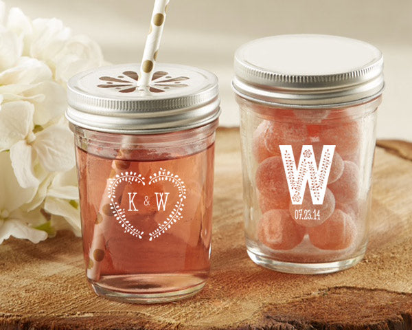 Personalized Printed 8 oz. Glass Mason Jar - Rustic Wedding (Set of 12)