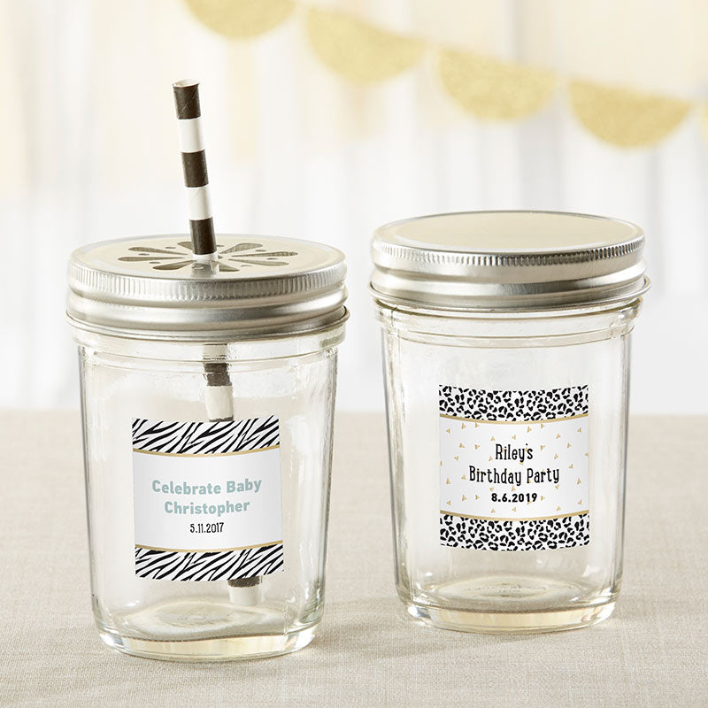 Personalized 8 oz. Glass Mason Jar - Safari (Set of 12)