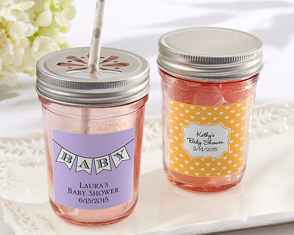 Personalized Pink Glass Mason Jar - Baby Shower (Set of 12)