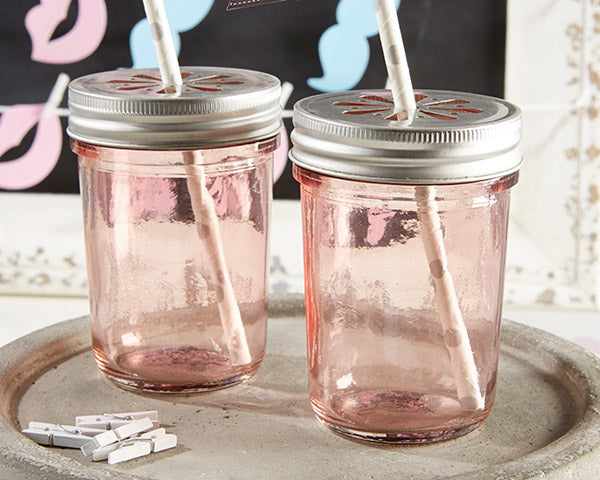 Personalized Pink Glass Mason Jar - Baby Shower (Set of 12)