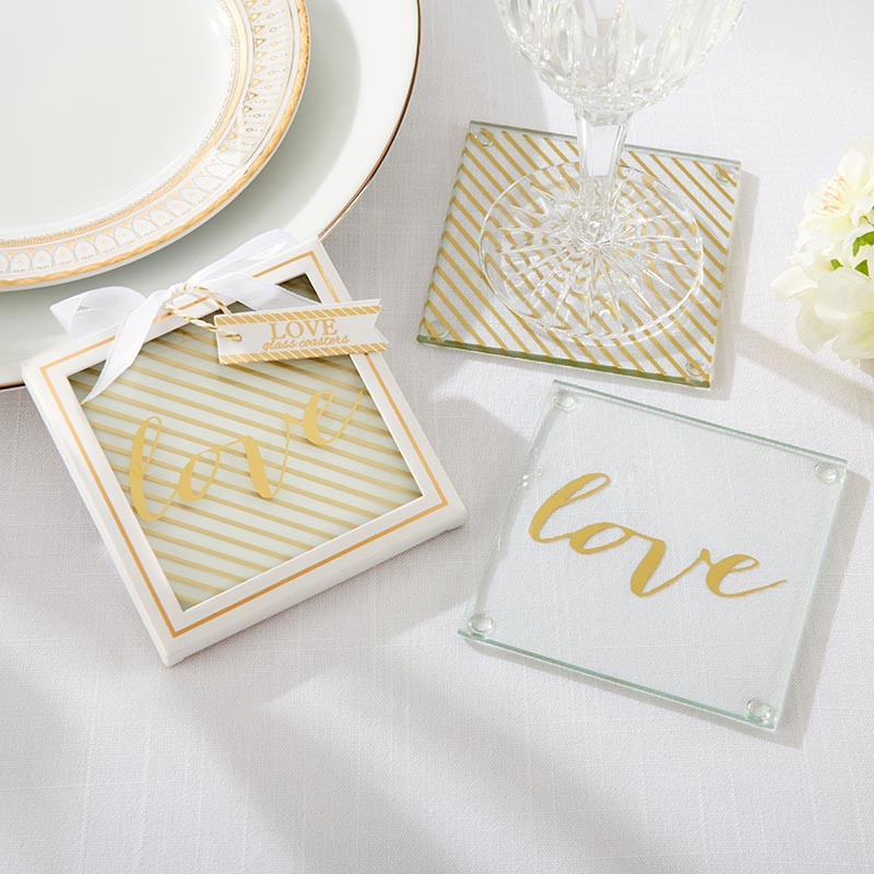 Gold Love Glass Coaster (Set of 2)