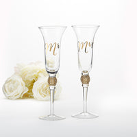 Thumbnail for Gold Glitter & Rhinestone Mr. & Mrs. Toasting Flutes