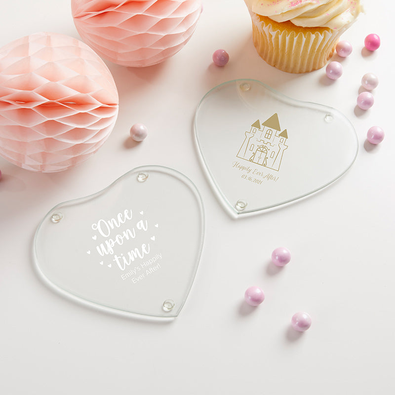 Personalized Glass Heart Shaped Coaster - Princess Party (Set of 12)