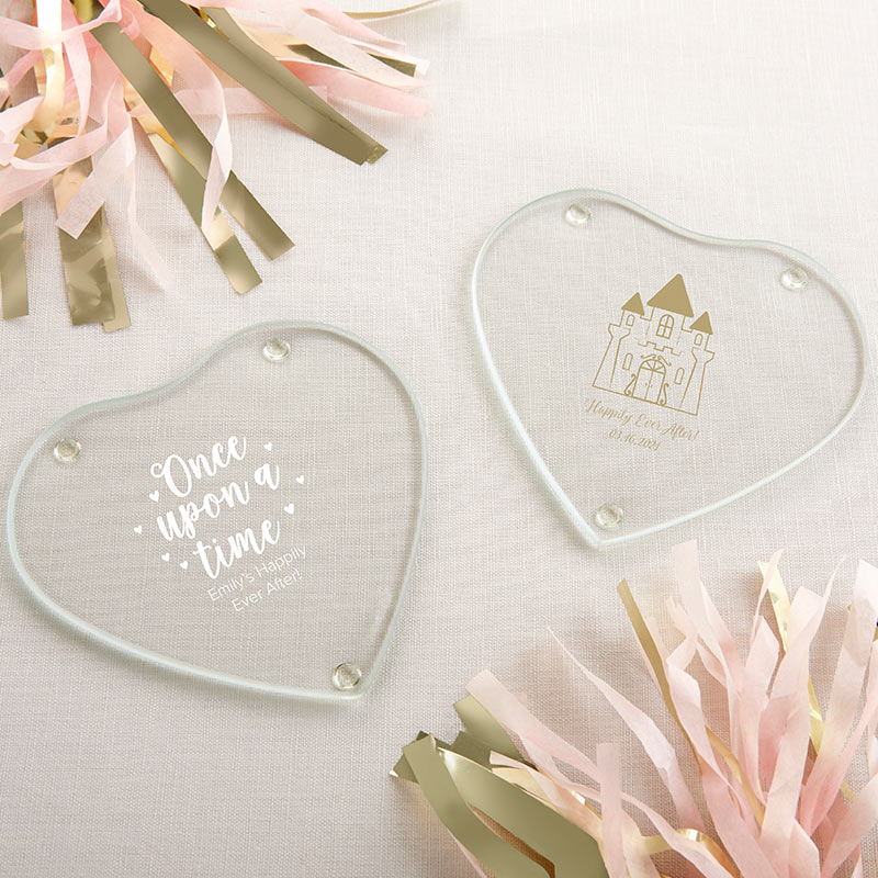 Personalized Glass Heart Shaped Coaster - Princess Party (Set of 12)