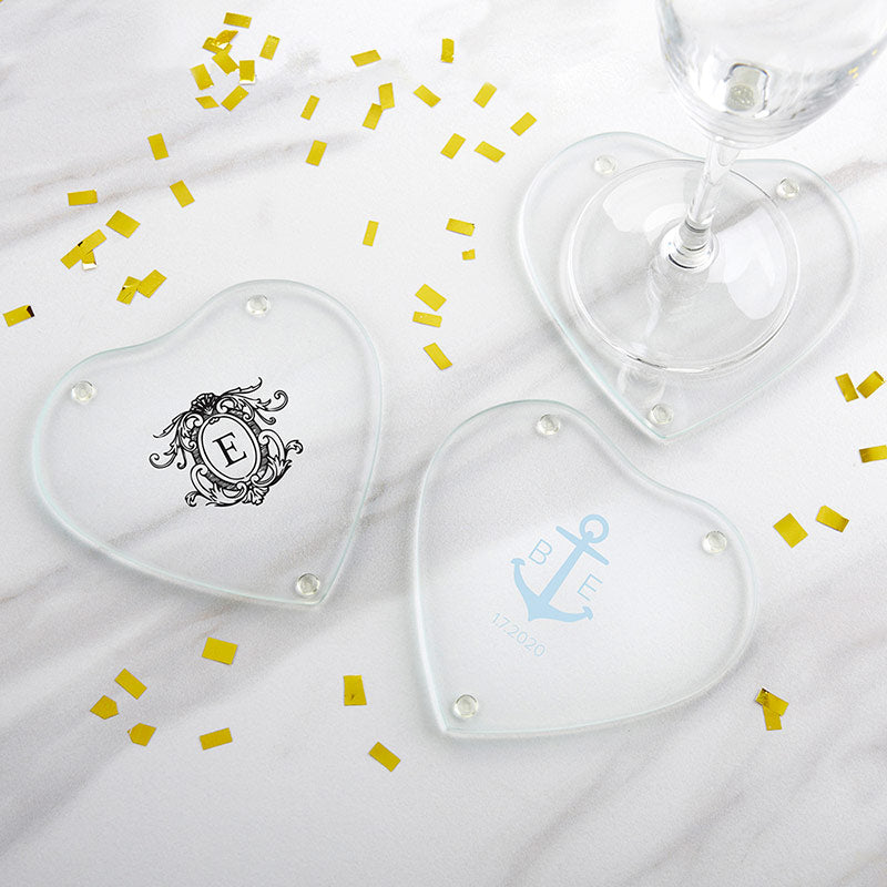 Personalized Glass Heart Shaped Coaster - Monogram (Set of 12)