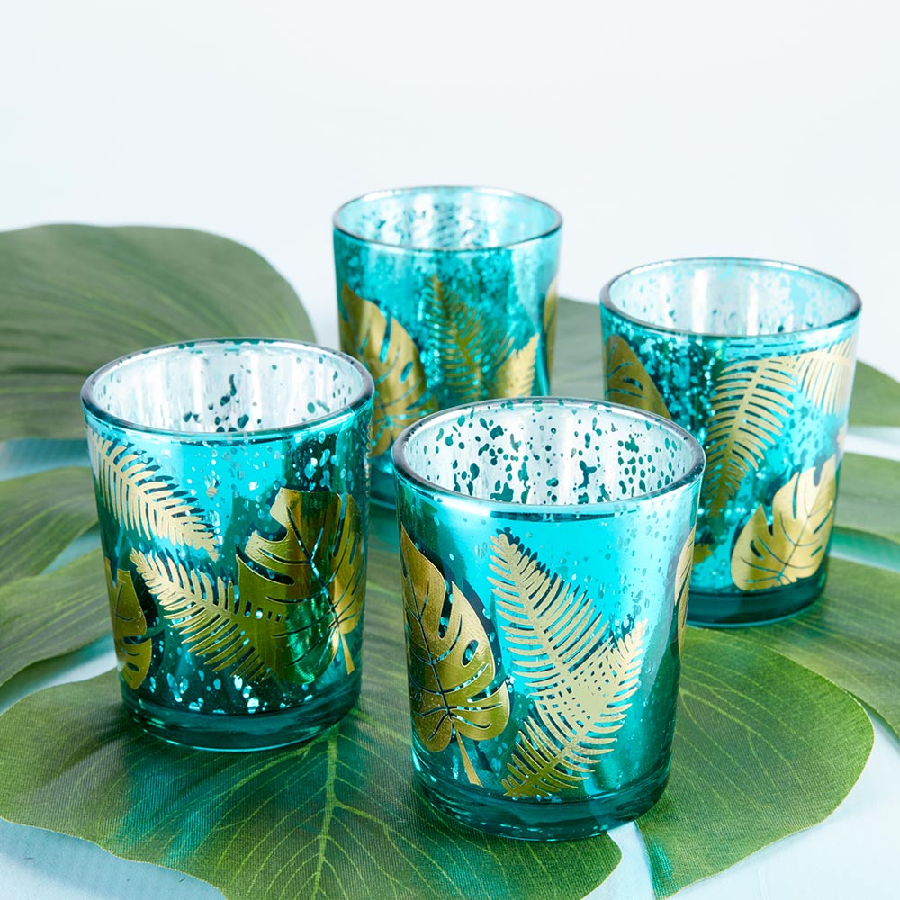 Palm Leaf Glass Votive (Set of 4)