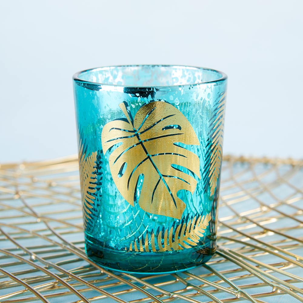 Palm Leaf Glass Votive (Set of 4)