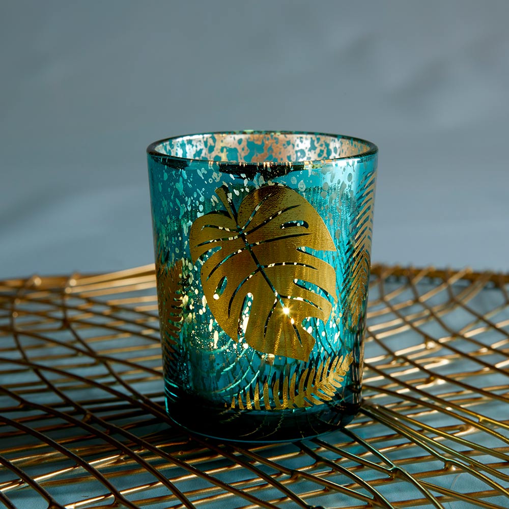 Palm Leaf Glass Votive (Set of 4)