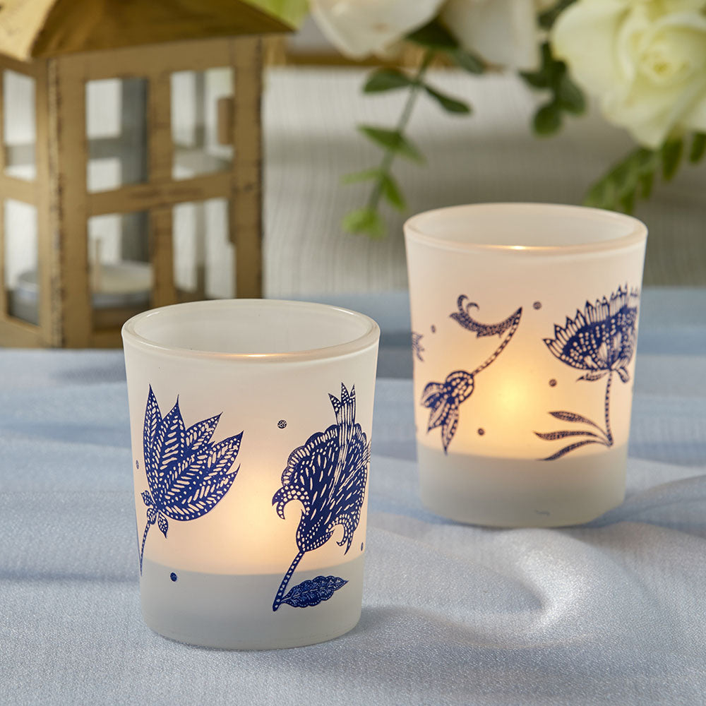 Blue Willow Frosted Glass Votive (Set of 4)