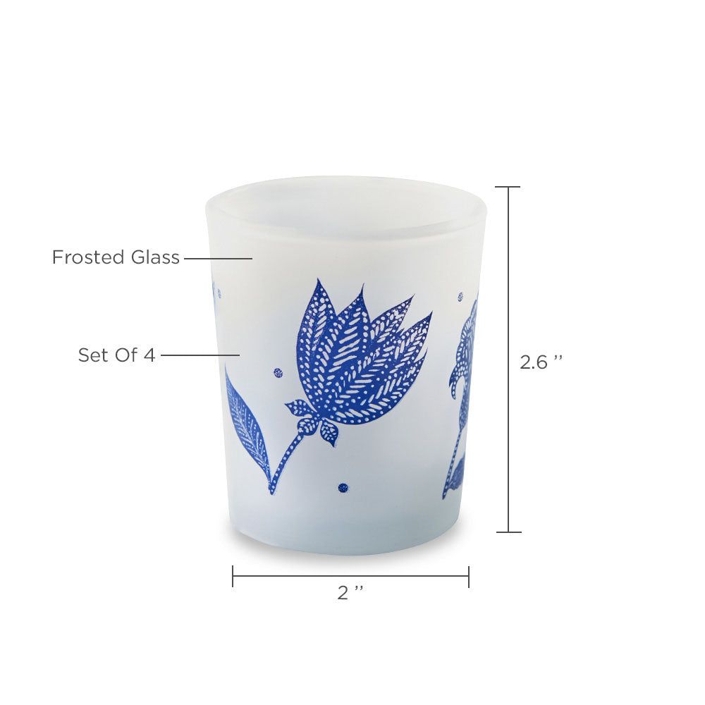 Blue Willow Frosted Glass Votive (Set of 4)