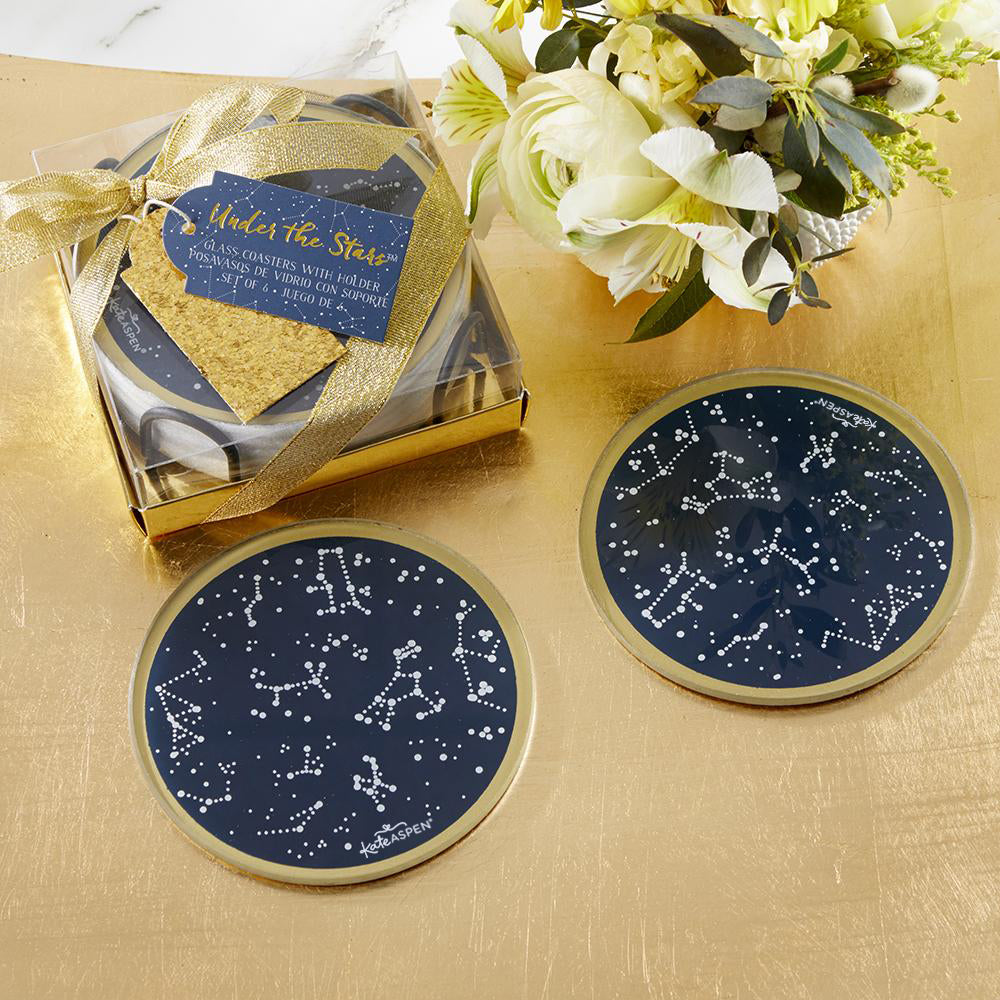 Under the Stars Glass Coaster with Holder (Set of 6) Main Image, Kate Aspen | Coasters