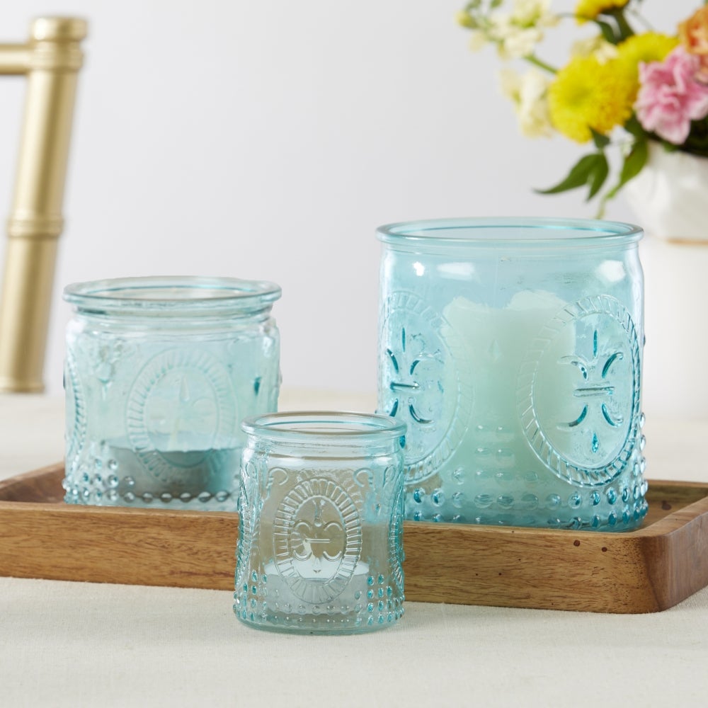 Nesting Vintage Blue Glass Tea Light Holder (Set of 3) Main Image, Kate Aspen | Tealight/Votive Holder