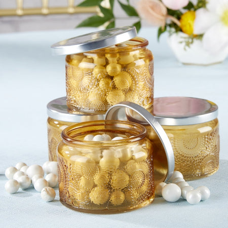 Garden Blooms Glass Tea Light Holder - Amber (Set of 4) Alternate Image 2, Kate Aspen | Tealight/Votive Holder