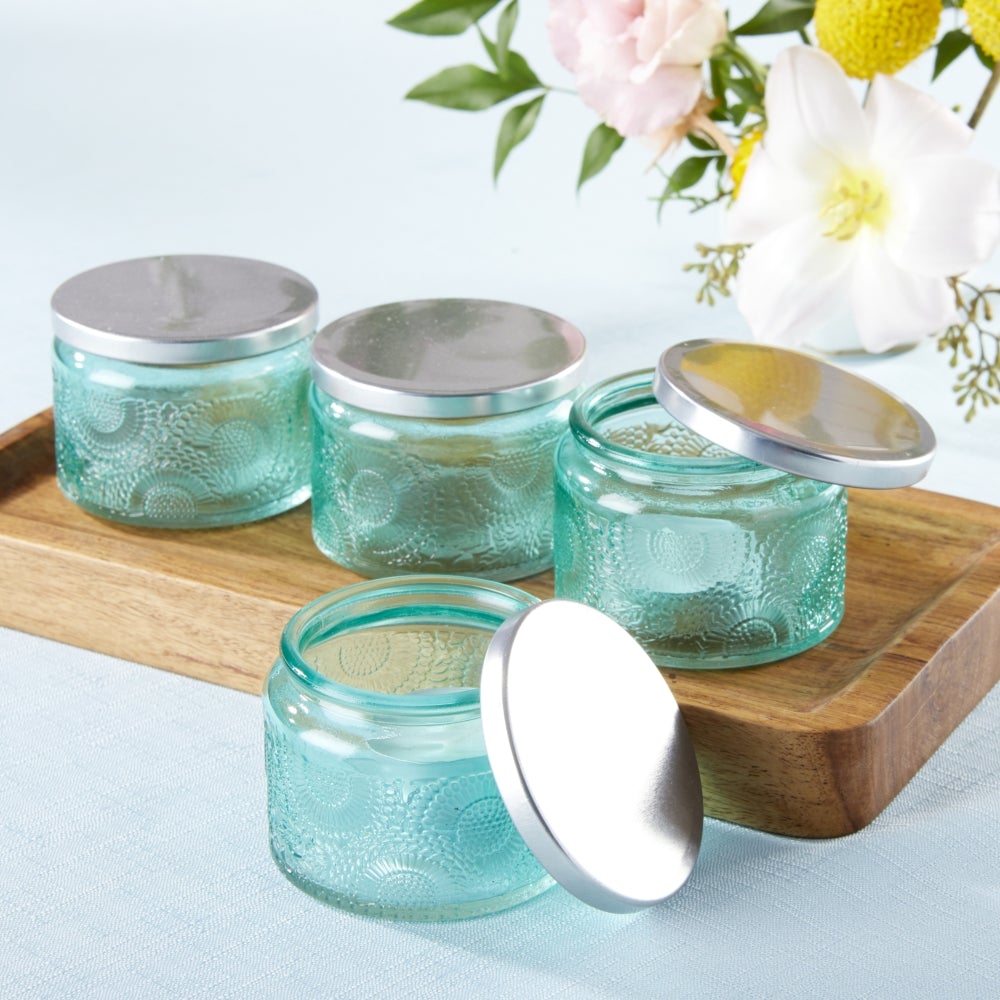 Garden Blooms Glass Tea Light Holder - Blue (Set of 4) Main Image, Kate Aspen | Tealight/Votive Holder