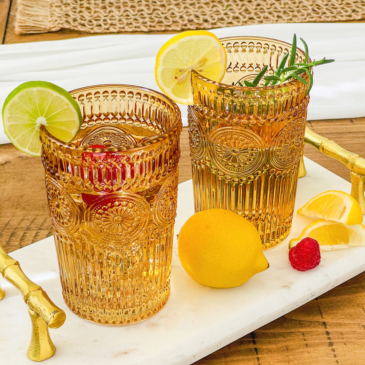 13 oz. Vintage Textured Amber Drinking Glasses (Set of 6)