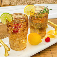 Thumbnail for 13 oz. Vintage Textured Amber Drinking Glasses (Set of 6) Alternate Image 1 Kate Aspen | Drinking Glasses