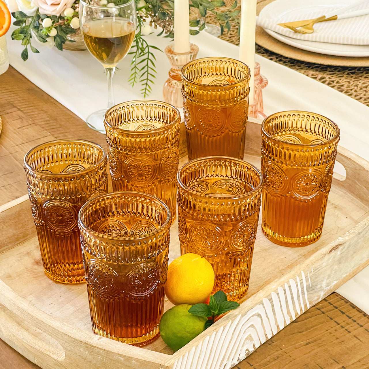 13 oz. Vintage Textured Amber Drinking Glasses (Set of 6)