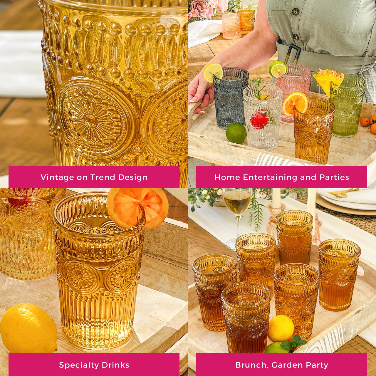 13 oz. Vintage Textured Amber Drinking Glasses (Set of 6)