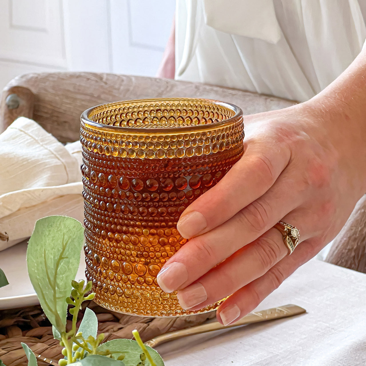 10 oz. Textured Beaded Amber Glass (Set of 6) Alternate Image 4, Kate Aspen | Drinking Glasses