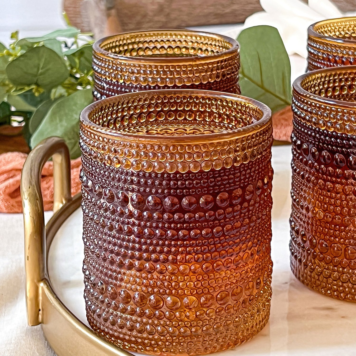 10 oz. Textured Beaded Amber Old Fashion Drinking Glasses (Set of 6)