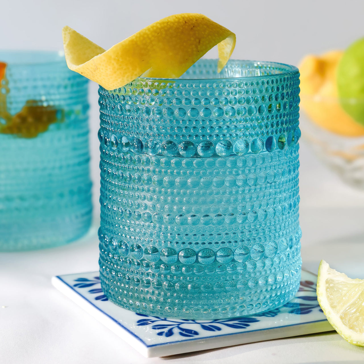 10 oz. Textured Beaded Aqua Glass (Set of 6) Main Image - Kate Aspen