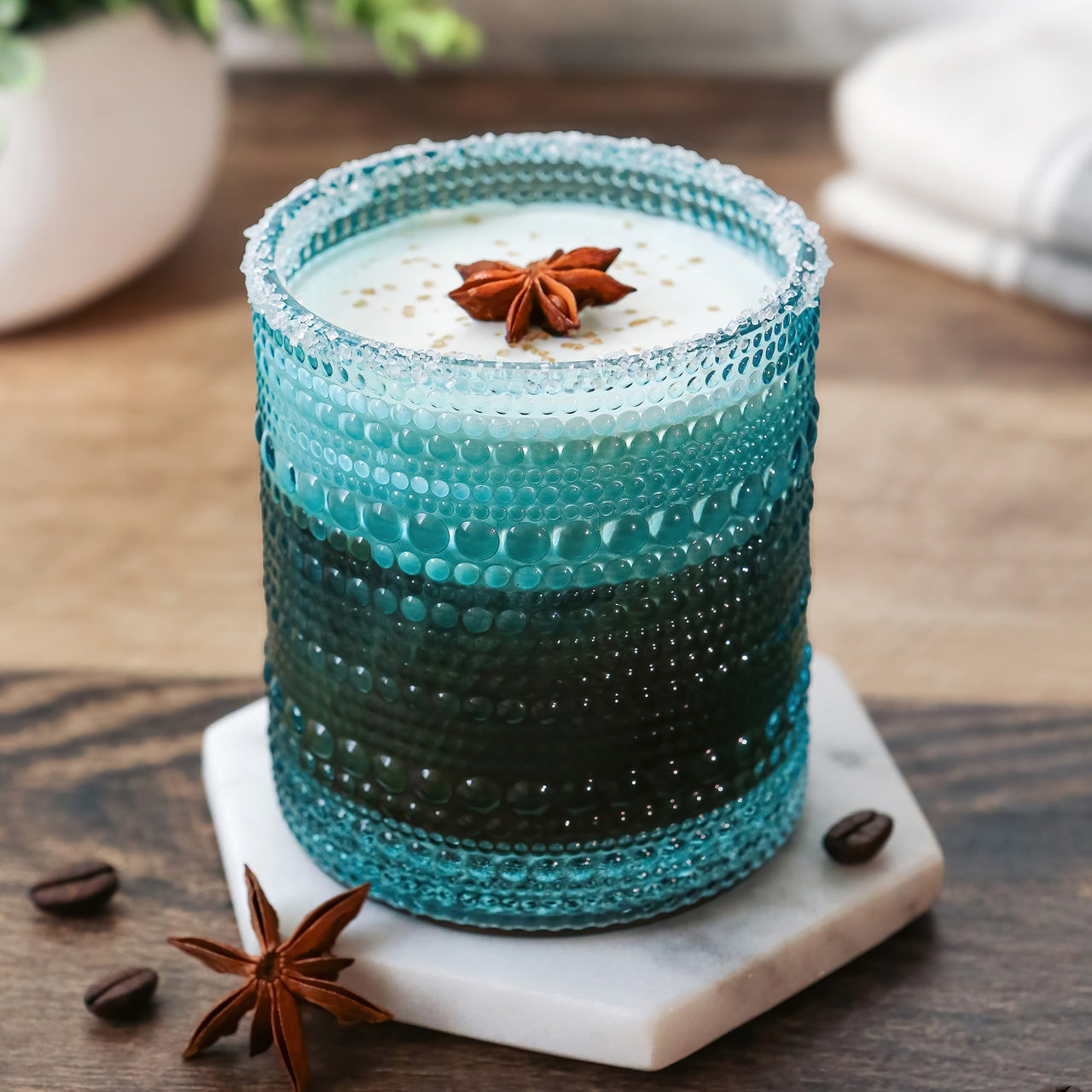 10 oz. Textured Beaded Aqua Glass (Set of 6) Alternate Image 2 - Kate Aspen