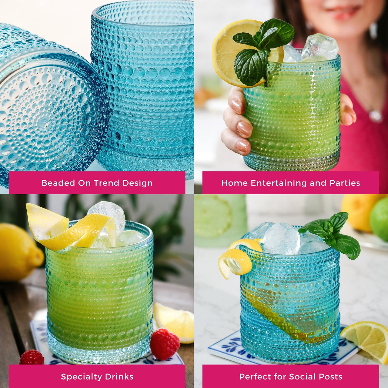 10 oz. Textured Beaded Aqua Glass (Set of 6) Alternate Image 5 - Kate Aspen