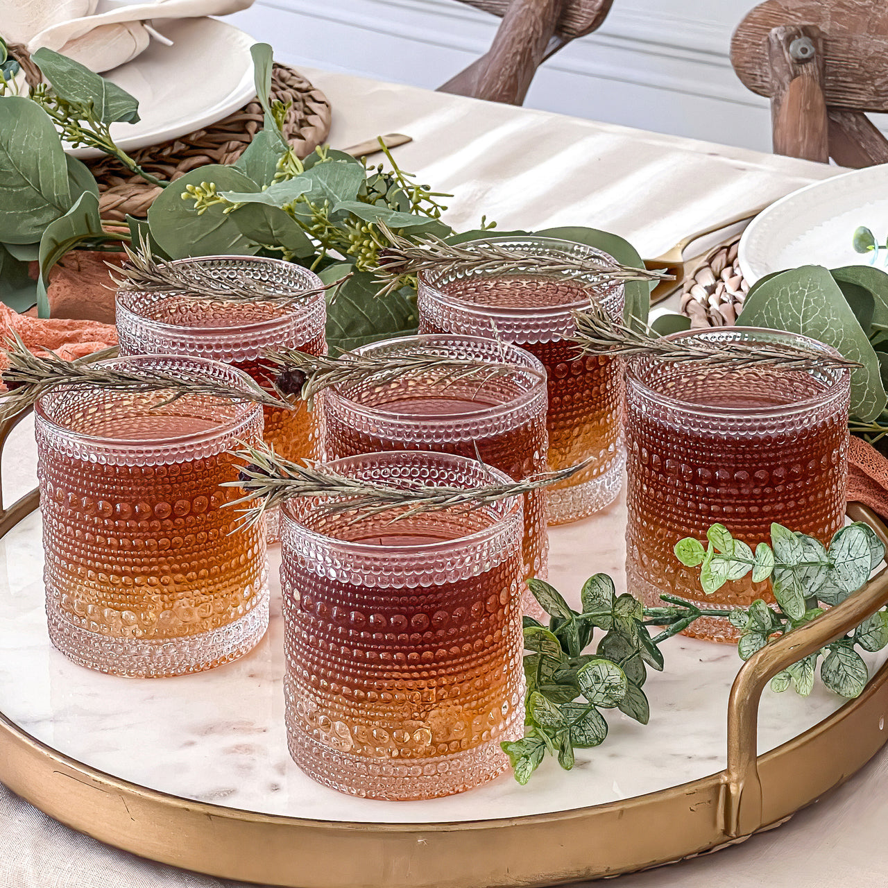 Kate Aspen 13oz Vintage-Inspired Textured Amber Glasses (Set of 6)