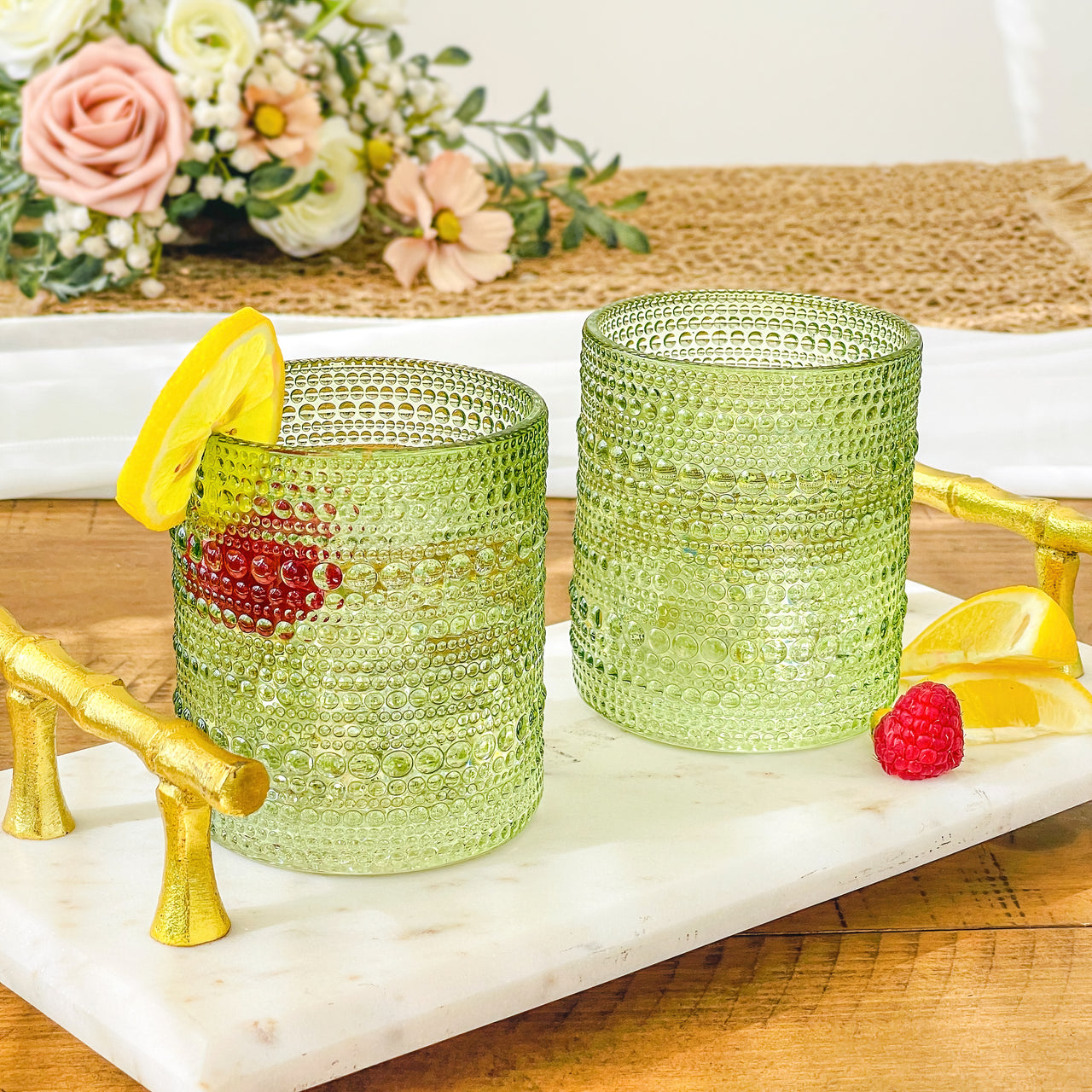 10 oz. Textured Beaded Sage Green Old Fashion Drinking Glasses (Set of 6) Alternate Image 1 Kate Aspen | Drinking Glasses