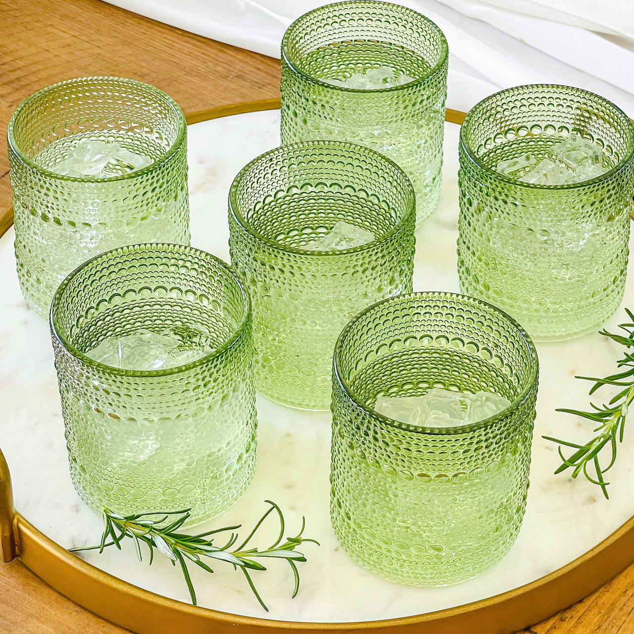 10 oz. Textured Beaded Sage Green Old Fashion Drinking Glasses (Set of 6) Alternate Image 2 Kate Aspen | Drinking Glasses
