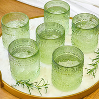 Thumbnail for 10 oz. Textured Beaded Sage Green Old Fashion Drinking Glasses (Set of 6) Alternate Image 2 Kate Aspen | Drinking Glasses