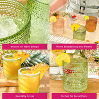 Thumbnail for 10 oz. Textured Beaded Sage Green Old Fashion Drinking Glasses (Set of 6) Alternate Image 5 Kate Aspen | Drinking Glasses