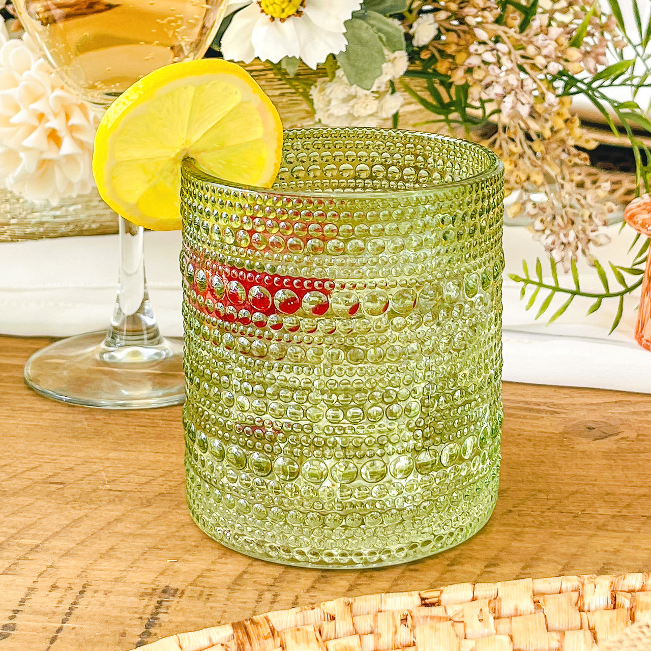 10 oz. Textured Beaded Sage Green Old Fashion Drinking Glasses (Set of 6) Alternate Image 8 Kate Aspen | Drinking Glasses