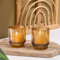 Ribbed Amber Glass Votive Candle Holder (Set of 6) Alternate Image 2, Kate Aspen | Tealight/Votive Holder
