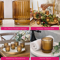 Ribbed Amber Glass Votive Candle Holder (Set of 6) Alternate Image 5, Kate Aspen | Tealight/Votive Holder