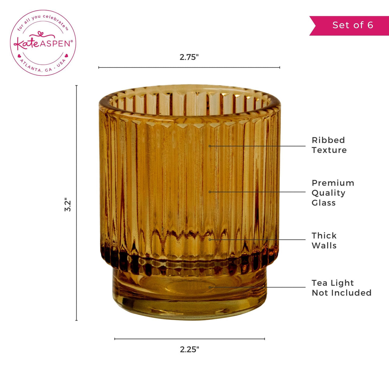 Ribbed Amber Glass Votive Candle Holder (Set of 6) Alternate Image 6, Kate Aspen | Tealight/Votive Holder