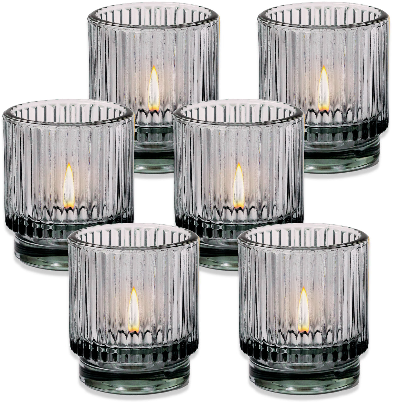 Ribbed Smoke Gray Glass Votive Candle Holder (Set of 6) Alternate Image 8, Kate Aspen | Tealight/Votive Holder