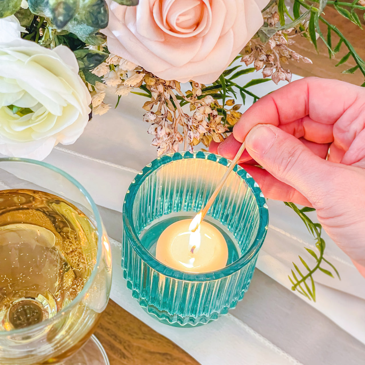 Ribbed Blue Glass Votive Candle Holder (Set of 6) Alternate Image 2 Kate Aspen | Votive Tea Light Holder