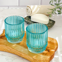 Thumbnail for Ribbed Blue Glass Votive Candle Holder (Set of 6) Alternate Image 4 Kate Aspen | Votive Tea Light Holder