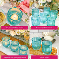 Thumbnail for Ribbed Blue Glass Votive Candle Holder (Set of 6) Alternate Image 5 Kate Aspen | Votive Tea Light Holder