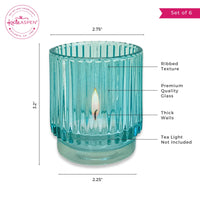 Thumbnail for Ribbed Blue Glass Votive Candle Holder (Set of 6) Alternate Image 6 Kate Aspen | Votive Tea Light Holder