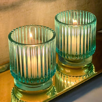 Thumbnail for Ribbed Blue Glass Votive Candle Holder (Set of 6) Alternate Image 7 Kate Aspen | Votive Tea Light Holder