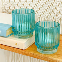 Thumbnail for Ribbed Blue Glass Votive Candle Holder (Set of 6) Alternate Image 8 Kate Aspen | Votive Tea Light Holder