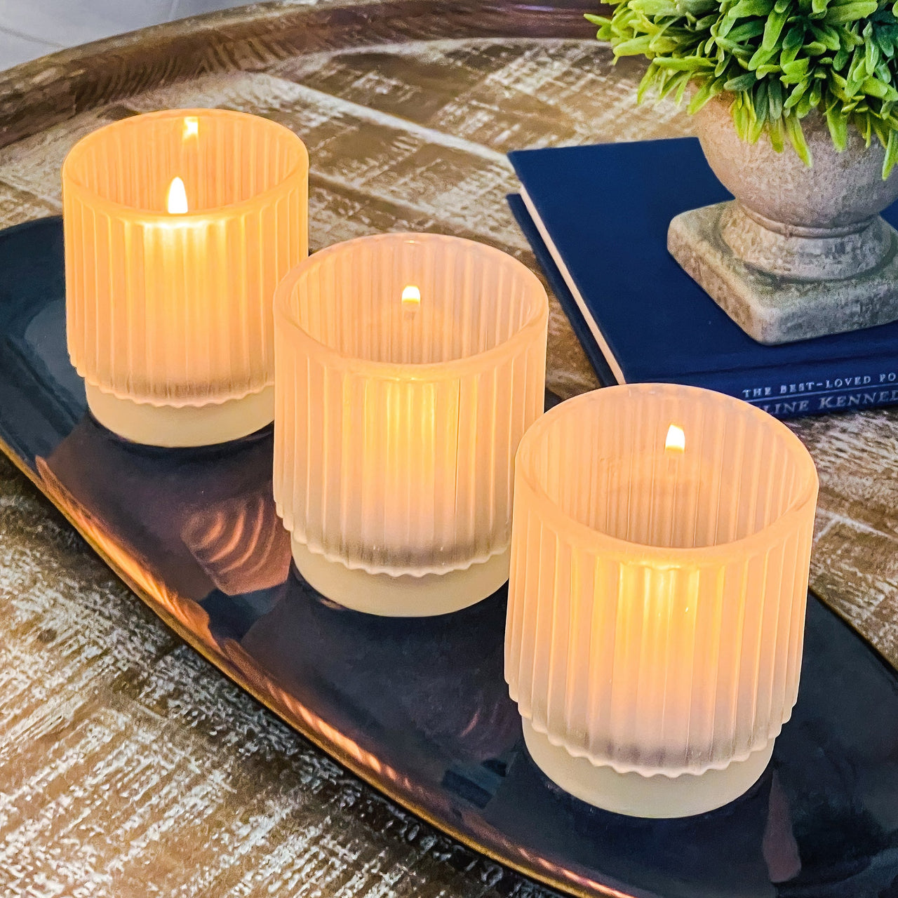 Ribbed Frosted Glass Votive Candle Holder (Set of 6) Main Image, Kate Aspen | Tealight/Votive Holder