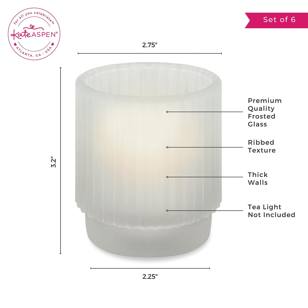 Ribbed Frosted Glass Votive Candle Holder (Set of 6) Alternate Image 5Kate Aspen | Tealight/Votive Holder